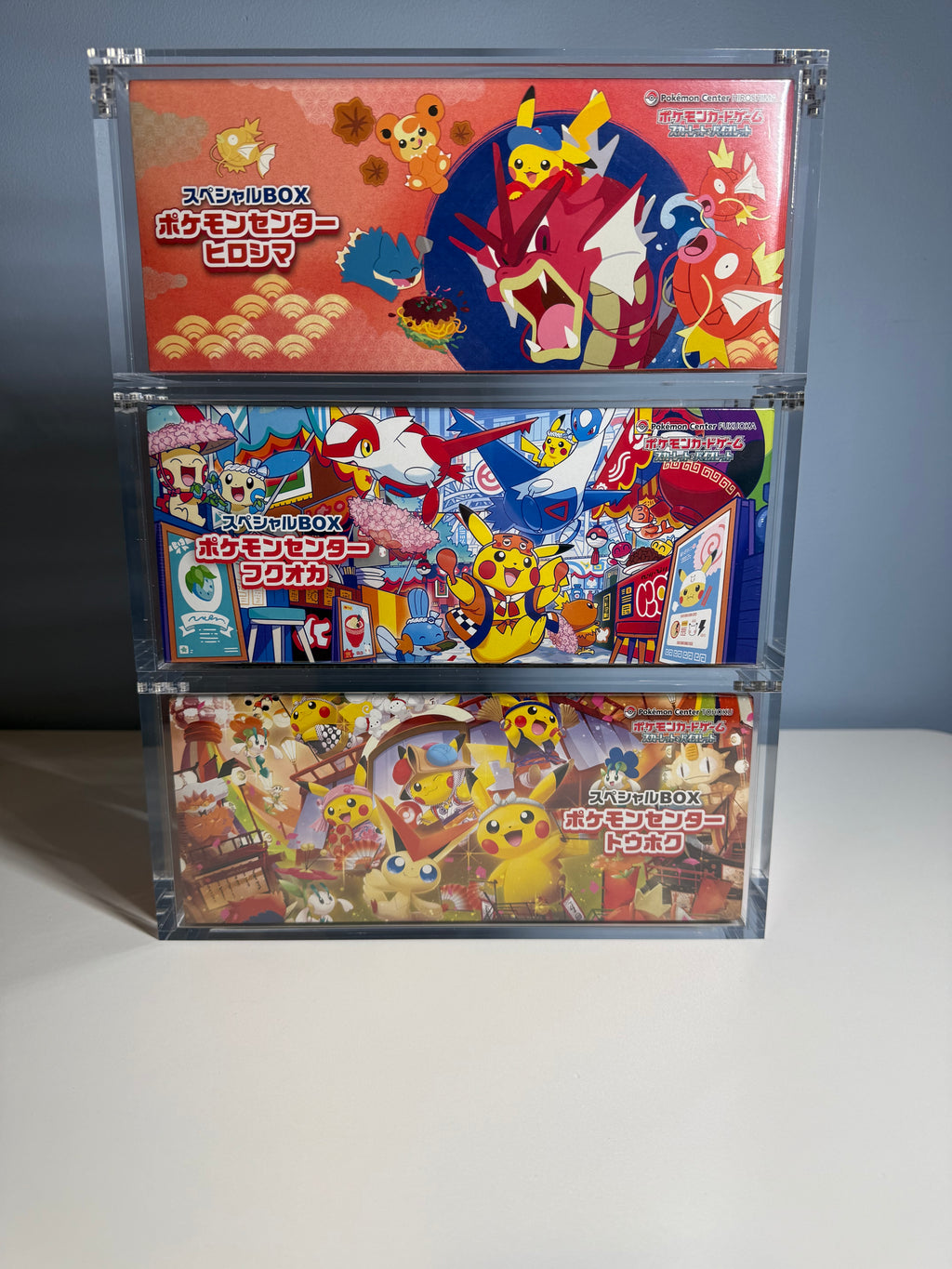 3x Acrylic Case For Pokémon Center Tohoku/Hiroshima/Fukuoka Japanese Special Box