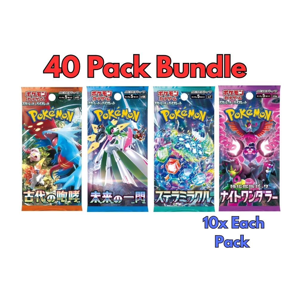 40 Pack Japanese Pokémon Booster Bundle – 10x Each: Ancient Roar, Future Flash, Stellar Miracle, Night Wanderer