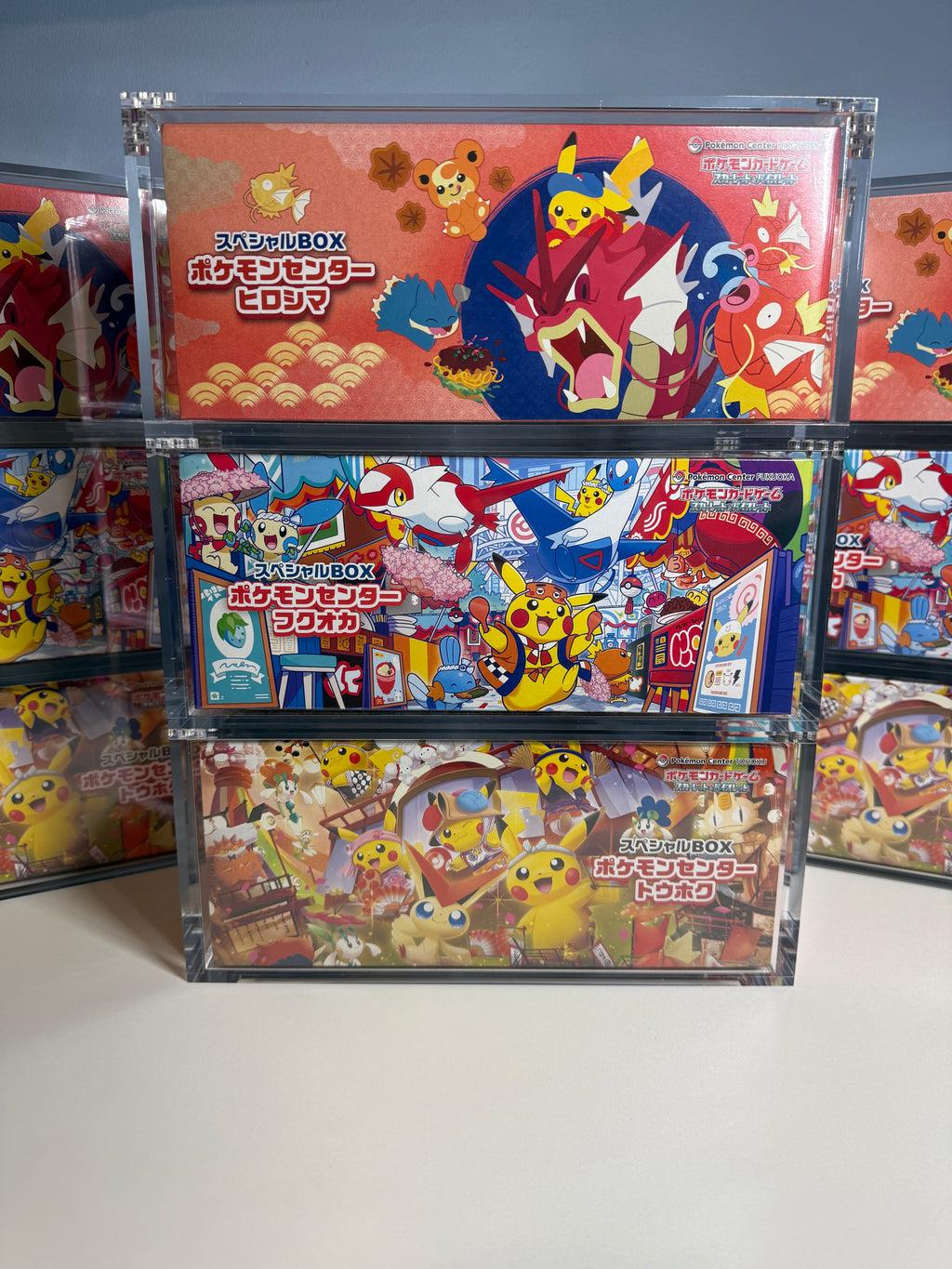 3x Acrylic Case For Pokémon Center Tohoku/Hiroshima/Fukuoka Japanese Special Box