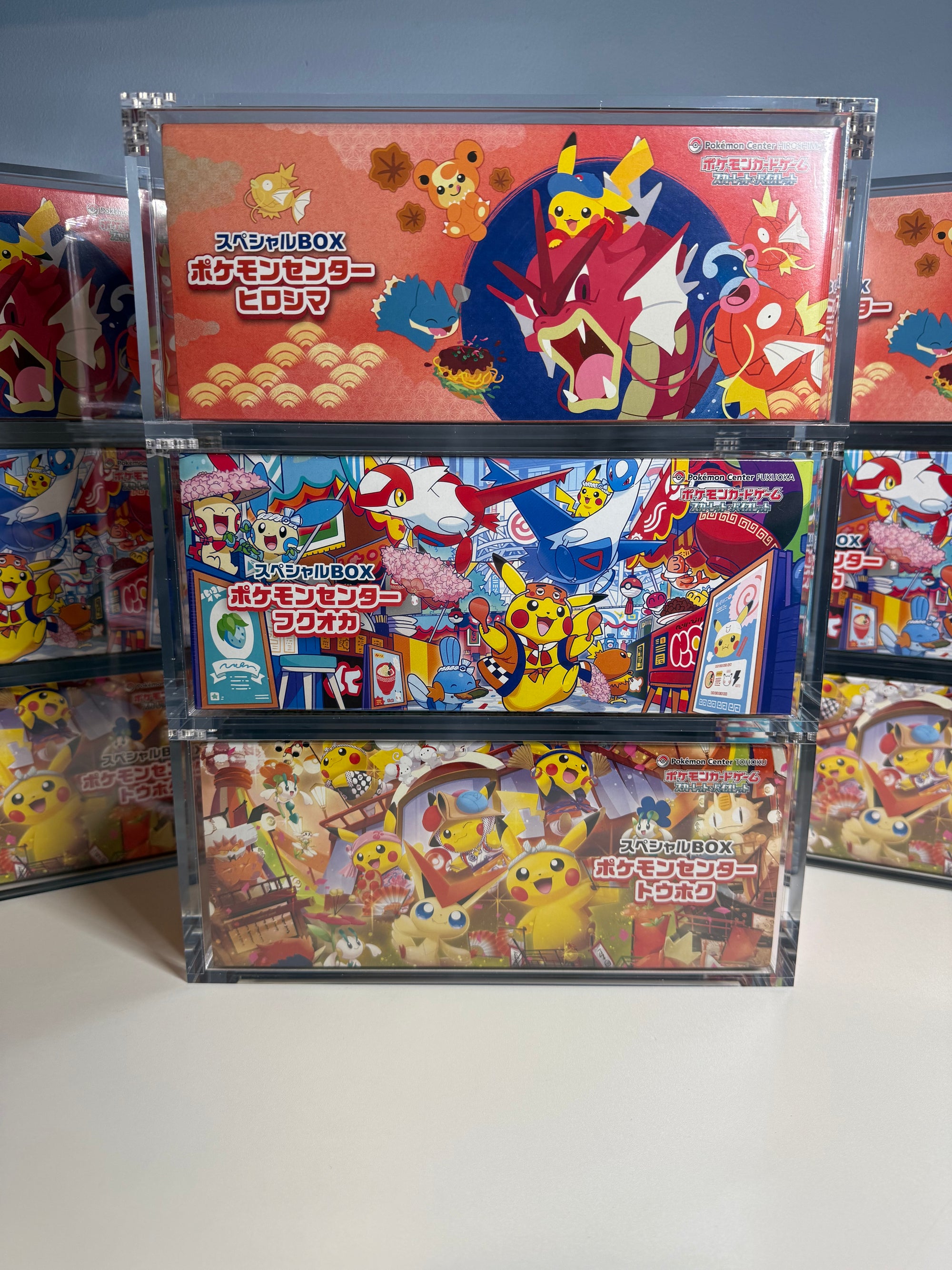 PRE ORDER - 3x Acrylic Case For Pokémon Center Tohoku/Hiroshima/Fukuoka Japanese Special Box