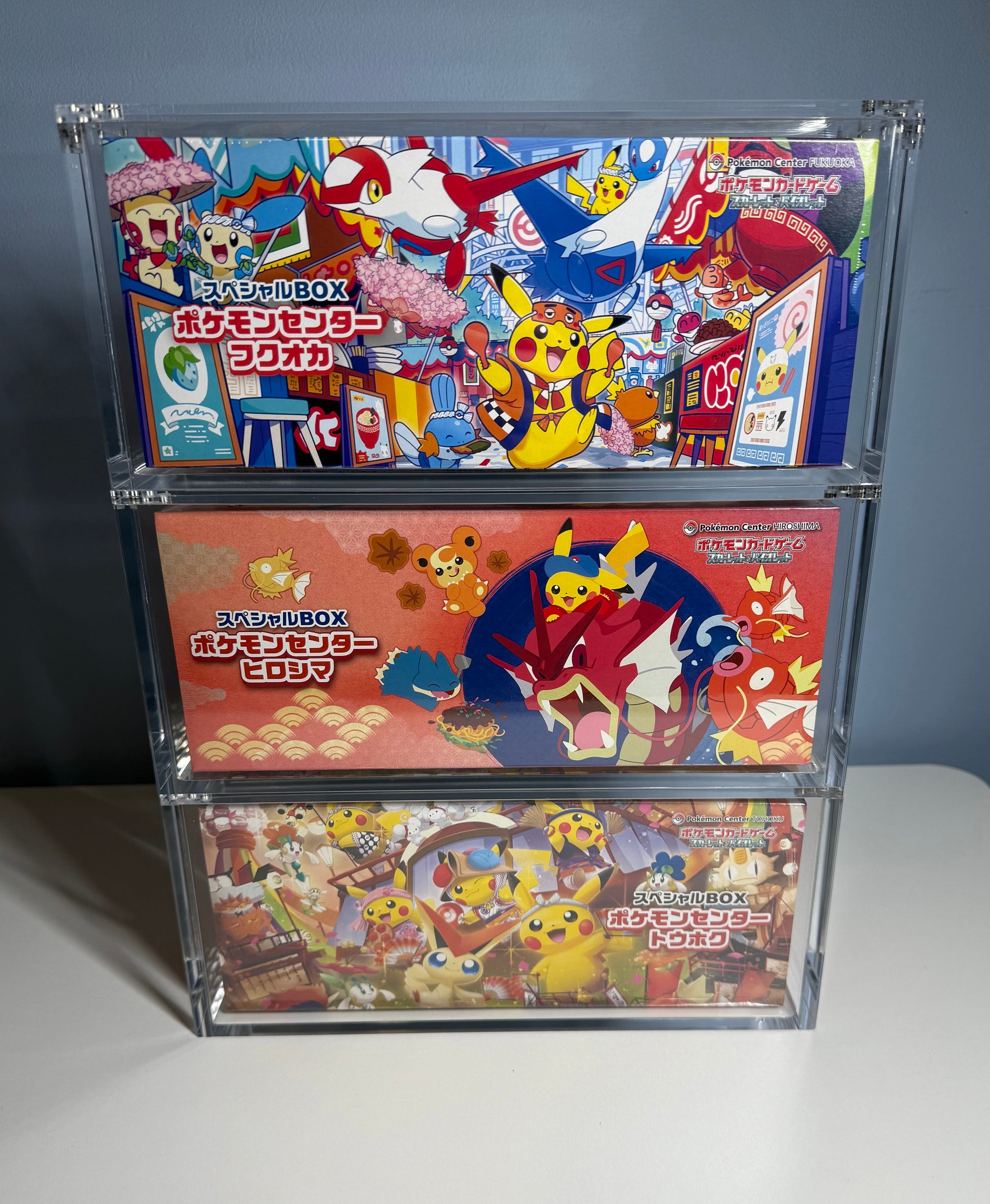 PRE ORDER - 3x Acrylic Case For Pokémon Center Tohoku/Hiroshima/Fukuoka Japanese Special Box
